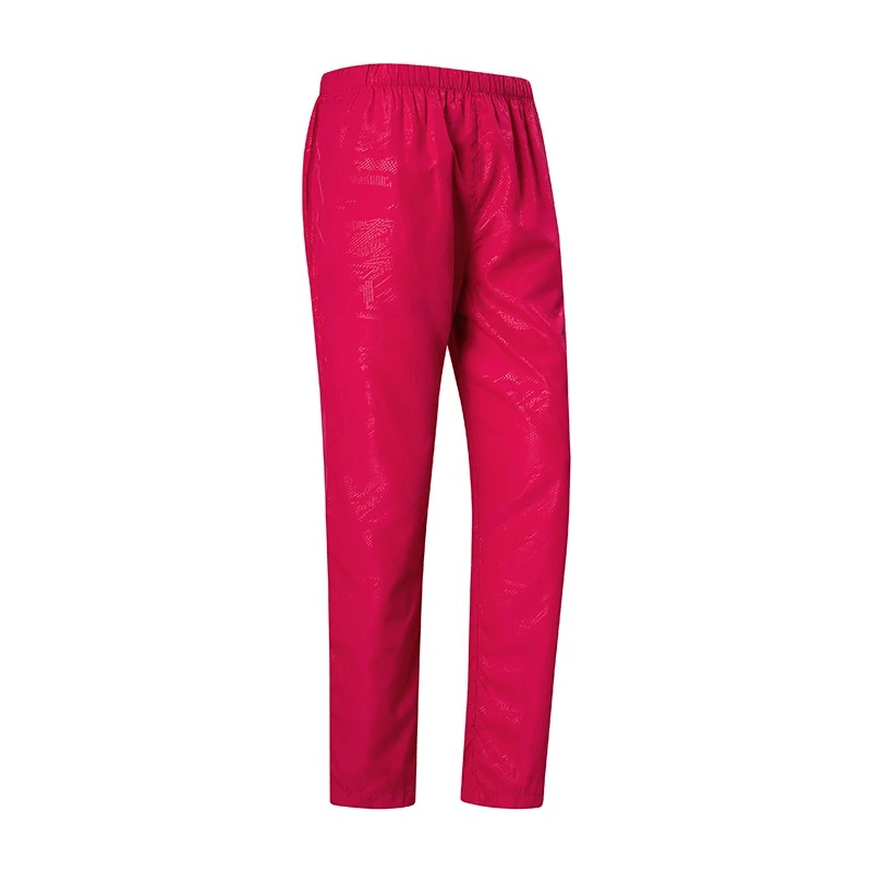 Women's red polyester elastic waist track pants SF2028, waterproof and quick-drying, perfect for outdoor hiking and camping.